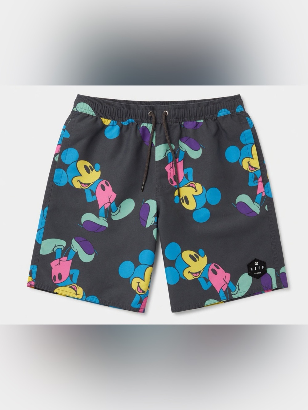 Neff Black Swim Trunks with Multicolor Mickey Print